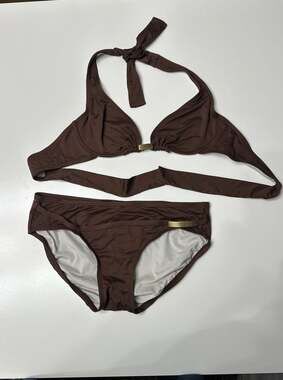 Michael Kors Brown Halter Bikini Two Piece Set with Gold Hardware